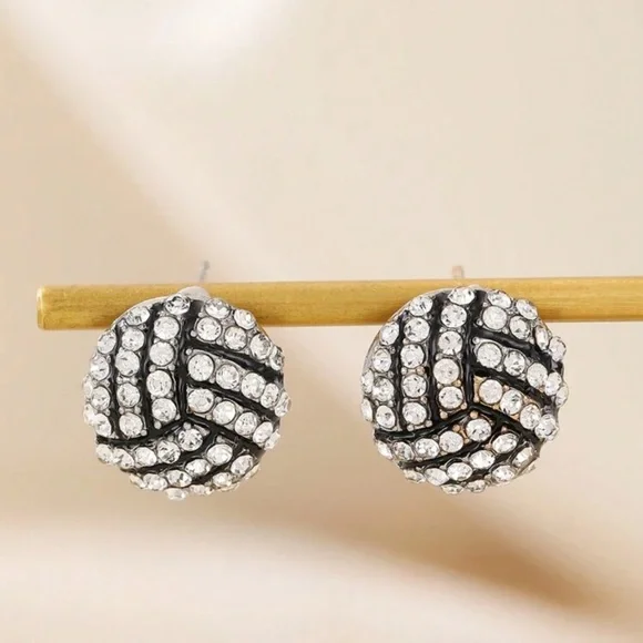 🏐 Volleyball Rhinestone Earrings 🏐 - Picture 1 of 3